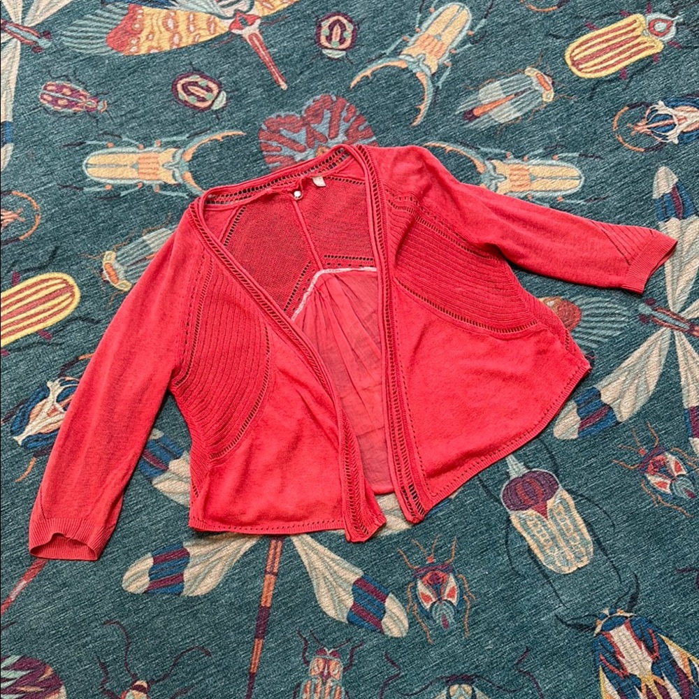 Anthropologie Knitted & Knotted Cropped Women's Red Open-Front Sweater XS